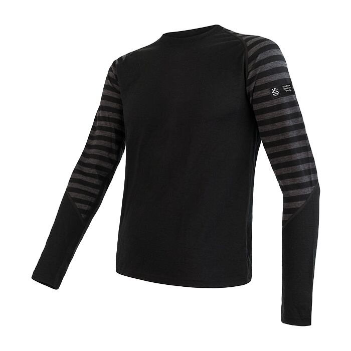 SENSOR MERINO ACTIVE pánské triko dl.rukáv černá/šedá pruhy